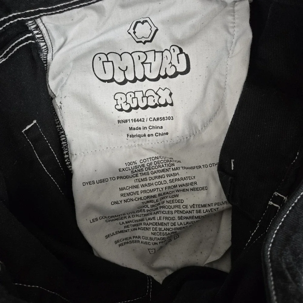 Empyre Denim Jeans Mens 36x30‎ Black Baggy Wide Leg Grunge Embroidered Y2K